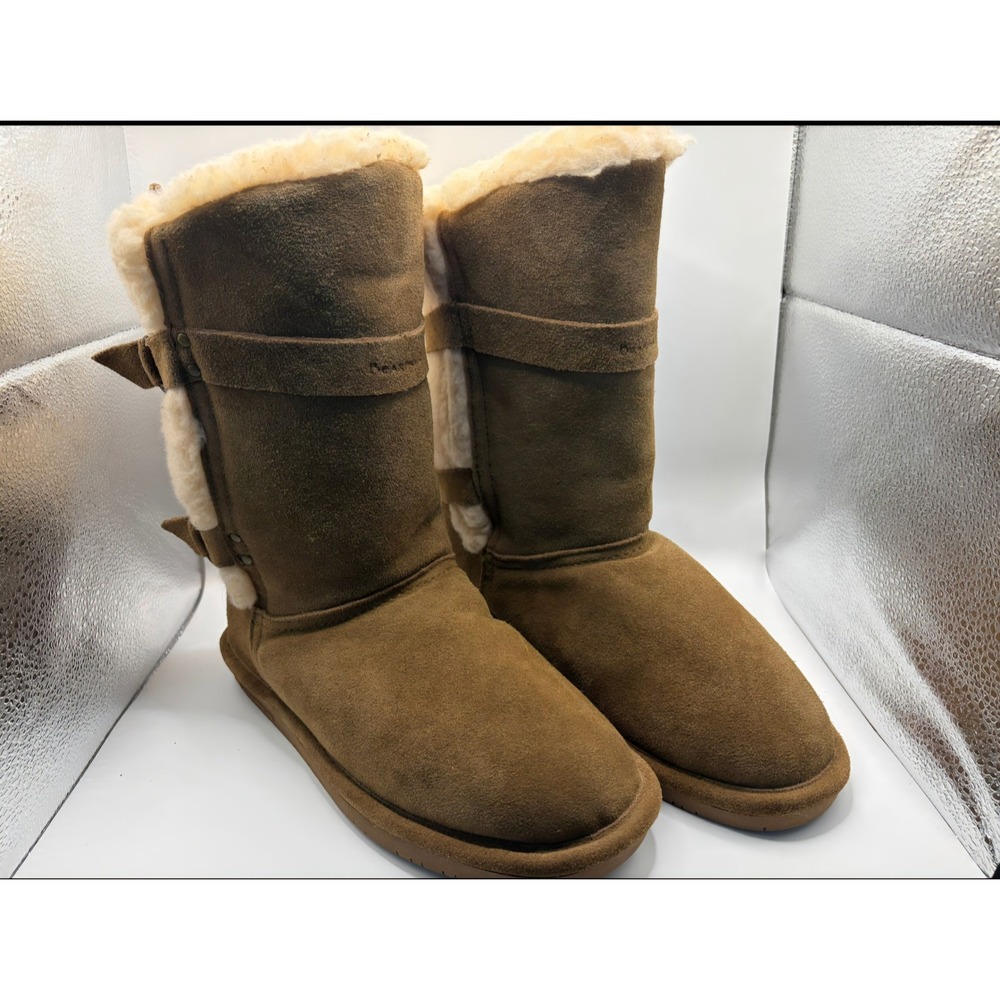 Bearpaw Emma Tall Hickory Brown Suede Sheepskin Fur Lined Winter Boots Womens 9